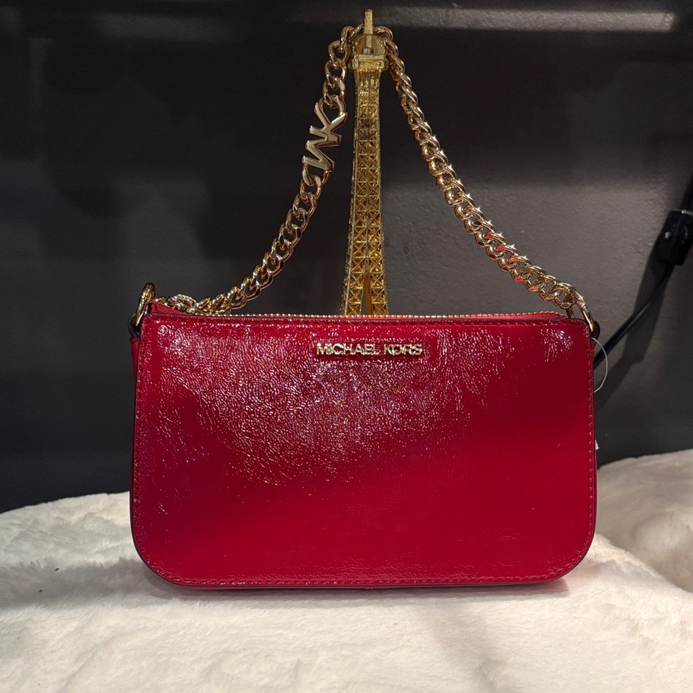 Michael Kors Jet Set Chain Pochette Red Patent Leather | Like New | Retail $198